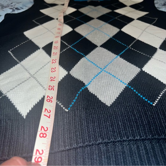 Men's XG V-Neck Argyle Sweater Vest - Black, White, Gray - Picture 5 of 8